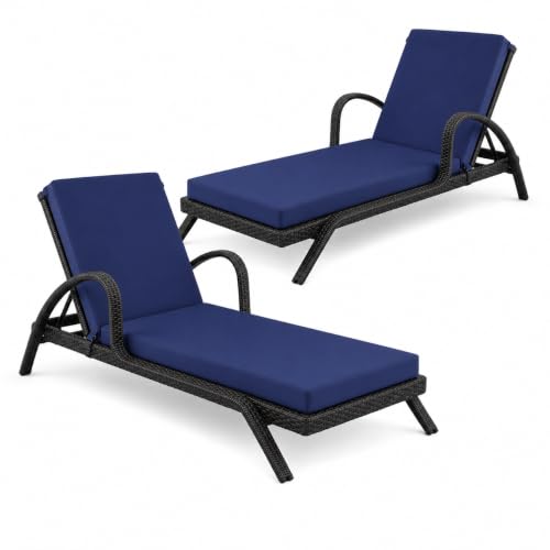 Codi Outdoor Chaise Lounge Chair Cushions, 72X22.5, Navy 2 Pack