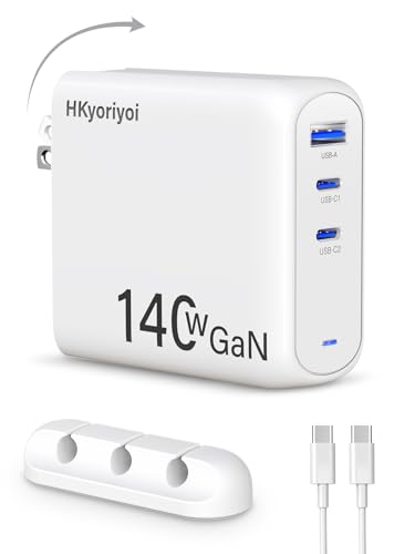 140W USB C Charger, PD3.1 GaN 3-Port Fast Laptop Charger Block 140W Fast Charging Power Adapter for MacBook Pro 16'', Dell XPS, iPad Pro, Galaxy, iPhone 16/15 Pro, Chromebook, Power Bank