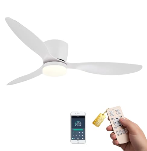 Ventilador de Techo con Luz LED · Ultra Silencioso · Motor DC 8–35 W · 1800 Lm · 6 Velocidades · Temporizador 4h · Función Verano/Invierno · Mando a Distancia · 107 cm · hasta 25 m² (Blanco, 132 cm)