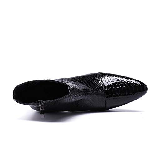 Image of Rui Landed Ankle Boots For Men Pointed Captoe Patent Snakeskin Embossed Inner Zipper Heeled Elevator Patent Genuine Leather Shoes(9)