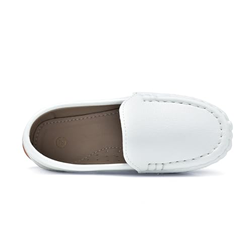 Yeeteepot Kinder Mokassins Jungen Bootsschuhe Mädchen Flache Halbschuhe Weich Loafers rutschfest Oxfords Slippers Bequem Lauflernschuhe Weiß 22 EU = Etikett 23
