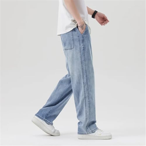 Men Summer Thin Soft Lyocell Fabric Jeans Elastic Waist Loose Straight Breathe Denim Trousers3