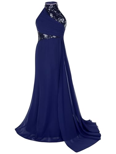 FEESHOW Girls Junior Bridesmaid Dresses Kids Sequins Halter Princess Dresses Pageant Formal Dress Wedding Party Gowns4