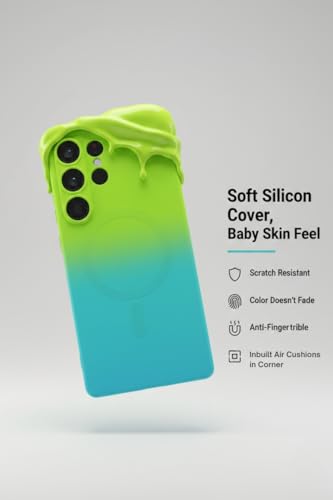 Image of amazon basics Gradient Mag-Safe Case for Samsung Galaxy S23 Ultra 5G | Soft Silicone Shockproof Cover with Camera Protection | Slim Lightweight Design | Smooth Touch & Durable - Green & Blue