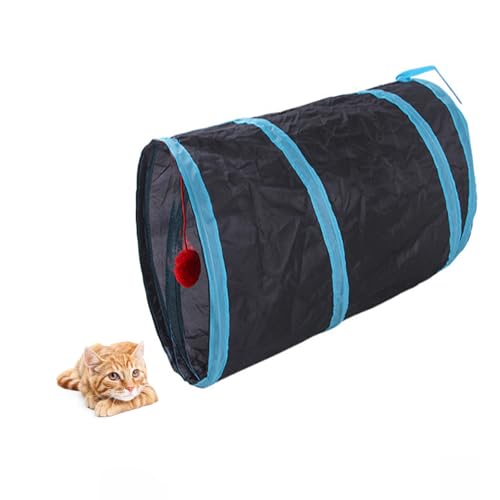 TJT 猫トンネル 長い レインボー トンネル 50cm 可水洗いS形長い２穴付き 折りたたみ式 キャットトンネル 収納便利 猫の遊び場、運動不足解消、ストレス発散 (ブラック, I)