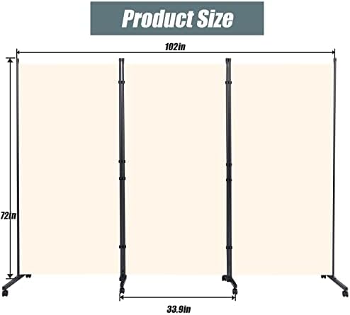 Room Divider Folding Privacy Screens with Wheels, 6FT Tall Divider for Room S...
