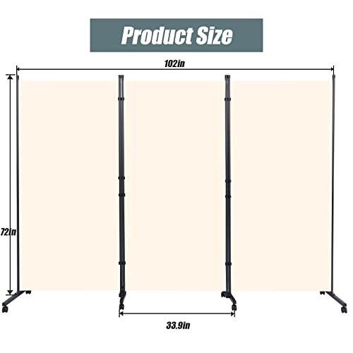 Room Divider Folding Privacy Screens with Wheels, 6FT Tall Divider for Room Separation, 3 Panel Movable Room Partitons and Dividers, Indoor Room Dividers Panel with Non-See Through Fabric for Office