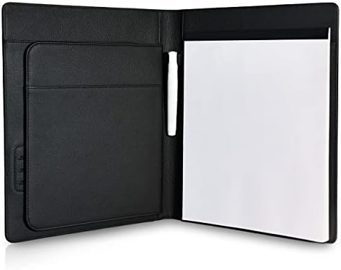Vetemeas Business Resume Portfolio Folder with Letter-Sized Writing Pad and Multiple Pockets, Black Professional Portfolio Folder Binder for Men Women
