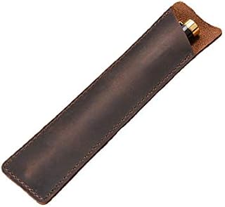 Daimay Crazy Horse Leather Pen Case Holder Handmade Fountain Pen Pouch Protective Sleeve Cover for Ballpoint Pen, Stylus Touch Pen - Brown