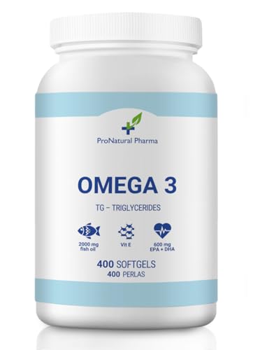 OMEGA 3 | 400 cápsulas | Aceite de pescado puro + Vitamina E | 1000mg - Ácido grasos 300mg EPA+DHA ProNatural Pharma (Suministro para 13 meses)