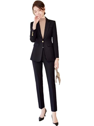 Women Tempeament Business Interview Slim Blazer and Pants Sets Office Ladies Work Wear Pink Suits