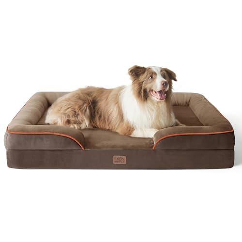 Bedsure Sofá Perro Ortopédica Grande - Cama Perro Desenfundable y Lavable, Colchon Perro con Forro Impermeable y Espuma Viscoelastica, Marrón, L-Plus