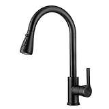 Kitchen Faucet with Pull Down Sprayer Brushed Nickel, High Arc Single Handle Kitchen Sink Faucet Without Deck Plate, Commercial Modern Stainless Steel Kitchen Sink Faucet (Black)