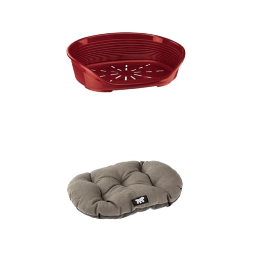 Ferplast Hundebett Katzenbett Kunststoff-Hundebett mit gepolstertem Baumwollkissen Medium Hundeliege waschbar Hundekorb 74 x 48 x h 25 cm, Bordeaux