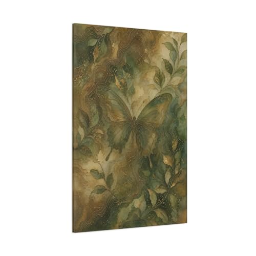 Toile imprimee papillon vert et or au fini premium 32x48 pouces chassis de 3cm