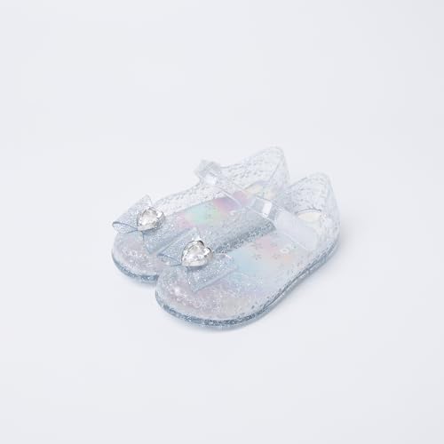 Ozkiz Sparkly Jelly Sandals for Girls – Lightweight Slip-On Design, Glitter Finish, Cushioned Insole, Flexible Sole, Heart Jewel Accent2