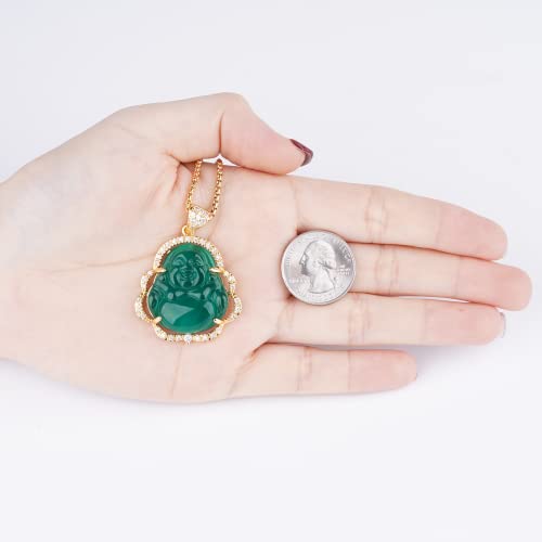 Image of ASGIFT Laughing Buddha Necklace Cubic Zirconia Green Jade Buddha Pendant with 18K Gold Plated Chain Lucky Buddha Necklace Jewelry Gift