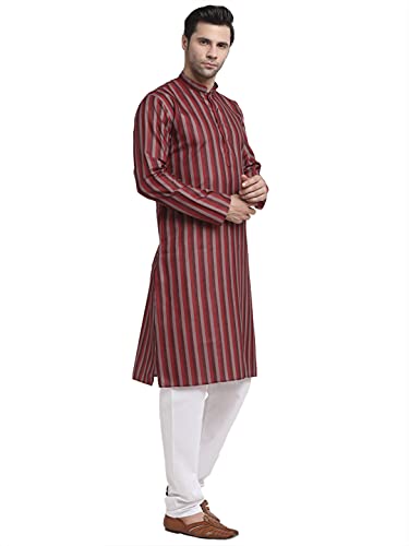 Image of KRAFT INDIA Men Cotton Dark Stripped Kurta ONLY