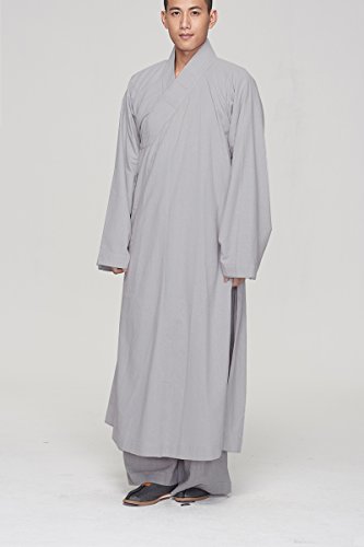 Gray Men's Long Gown Traditional Buddhist Meditation Monk Robe4