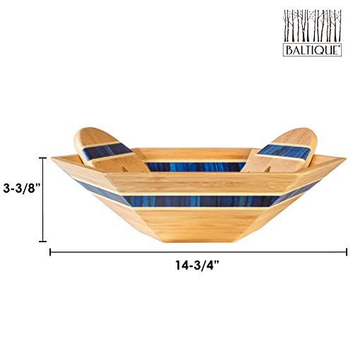 Baltique Malta Collection 14" Salad Serving Bowl With Salad Hands, Bamboo And Colored Birch Wood #TOP5