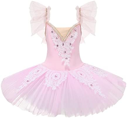 Girl's Professional Ballet Tutu Dresses Pancake Ballet Dance Skirts Sequin Kids' Ballerina Costume for Performance Pink