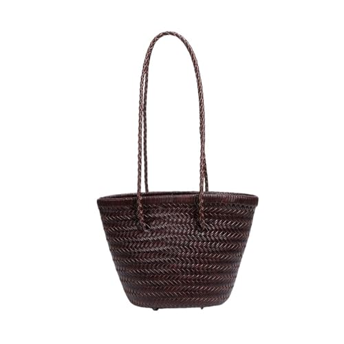 French Retro First-layer Cowhide Handwoven Bag, Shoulder Bucket Bag, Niche Personalized Leather Vegetable Basket2