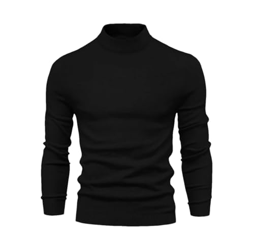 Men's Urban Fashion Pullover - Casual Knitted Mock Neck Long-Sleeved Leisure Solid Color Basic Top