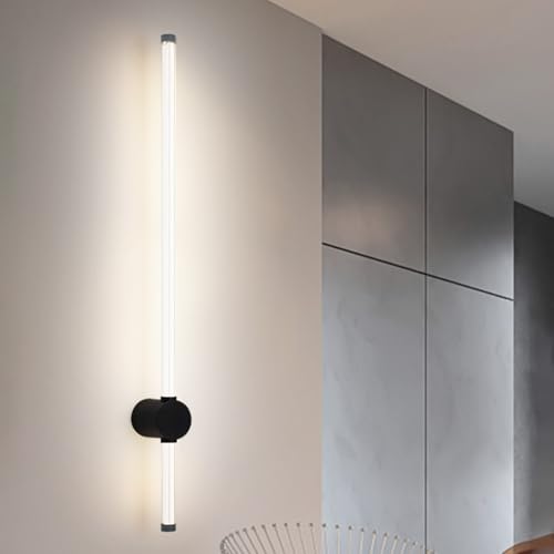 Aplique de pared LED lineal de aluminio de 40cm con luz blanca para dormitorio y salón negro