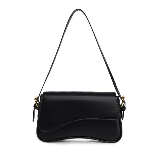 Bolsa feminina de couro sintético com 2 alças removíveis e fecho de zíper, A - Preto, 9.8'' W × 5.9'' H × 2.6'' D
