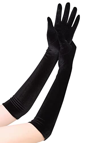 HinyBoeh Women's Velvet Long Gloves for 1920s Party, Opera, Dinner, Wedding - Stretchy 20'' Elbow Gloves