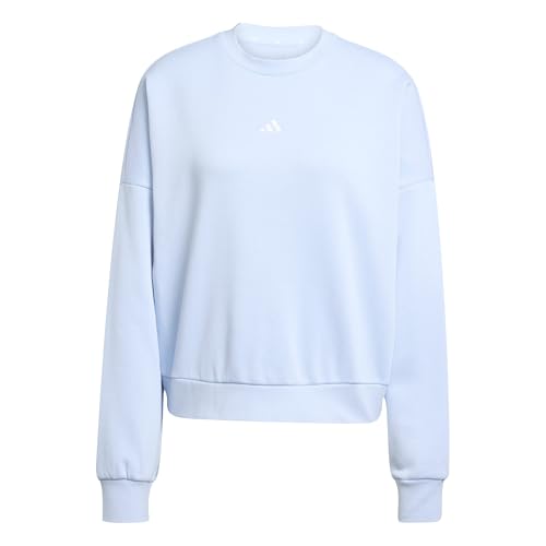 adidas Damen Essentials SMALL Logo Feel Cozy Relaxed FIT Sweatshirt, Glow Blue/White, M adidas Damen Essentials SMALL Logo Feel Cozy Relaxed FIT Sweatshirt, Glow Blue/White, M