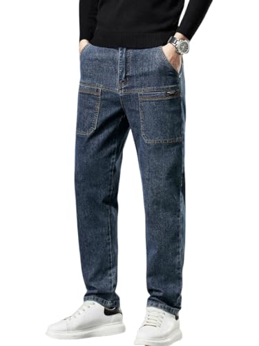 Mecutie Jeans, Mecutie Jeans Men, Men's Relaxed Fit Cargo Jeans Denim Cargo Pants, Comfortable Multi-Pocket Cargo Jeans