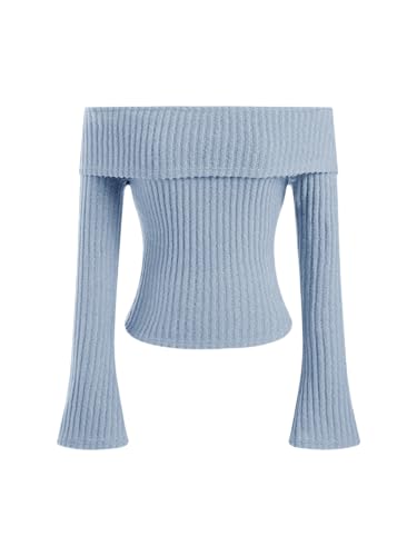 Image of CIDER Off The Shoulder Tops for Womens Sexy Long Sleeve Going Out Tops Knit Cropped Top Trendy Slim Fit