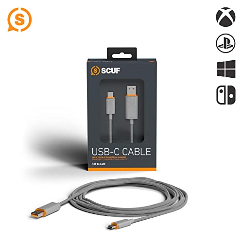SCUF Braided USB-C Cable – Light Gray 12 ft / 3.6 Meters USB Type C Connection and Charging for Xbox, PS5 Controllers and Smart Phones – Light Gray – Xbox Series X