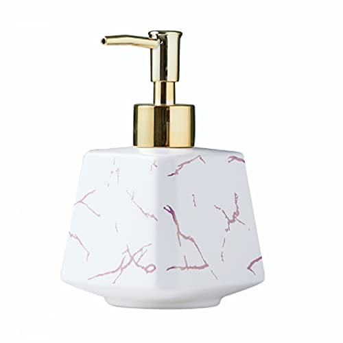 Bomba dispensadora de jabón de 348.7 g, dispensador de jabón con textura de mármol para cocina y baño, dispensador de loción de cerámica de primera calidad (color: blanco)
