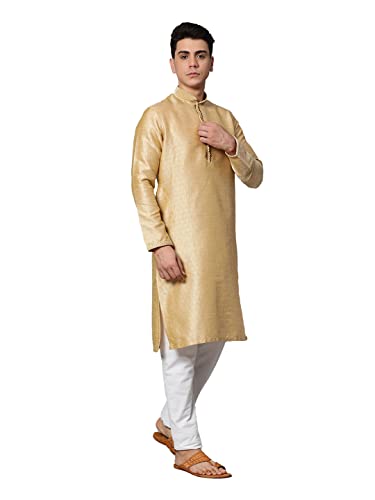 Image of Manthan Mens Full Sleeves Striped Blended Cotton Kurta
