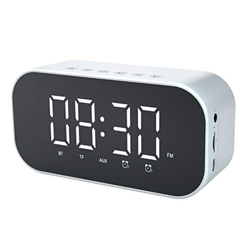 Radiowecker, Hochwertiger Bluetooth 4.2 FM-Lautsprecher mit hochauflösendem Spiegel-LED-Display, für Küche, Schlafzimmer, Garten,
