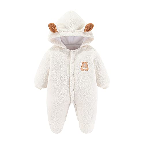 Dreamyth Newborn Baby Girl Boy Baby Snowsuit Bear Hooded Romper Warm Fleece Jumpsuit Winter Coat 0-12 Months, C-white-03, 3 Months