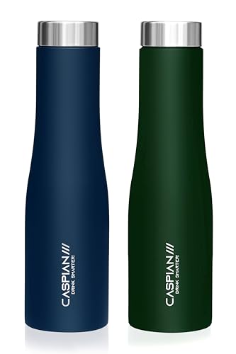 Image of CASPIAN / / / Aqua Stainless Steel Water Bottle (Blue & Green, 1 Litre, Set of 2)| Leak Proof Thunder for Fridge Home Office Travel School Kids Boys Girls Adults Sports Gym Yoga