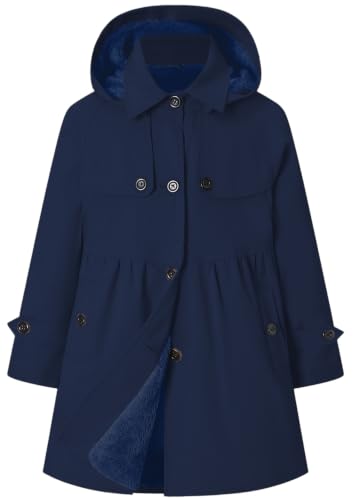 Image of Betusline Girl's Single Breasted Trench Coat Hooded Dress Coat Outerwear, 2-14 Years