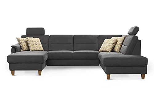 CAVADORE Wohnlandschaft Palera / U-Form Federkern-Sofa mit Schlaffunktion,...