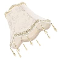 MOTHNUR Beige Fabric Lamp Shade with Beaded Fringe, Softly Diffuses Light, Scallop Bell Shape Classic European Style Lampshade for Hotel and Bedroom