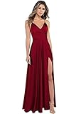 Youjiayi Burgundy Spaghetti Straps V Neck Bridesmaid Dresses with Slit Long Silk Satin Beach Boho Maid of Honor Dress 6