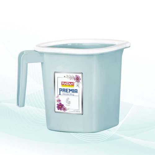 Image of RATAN PLASTICWARE Premia Bathroom Set (Bucket 18L X 1) + (Mug 1.5L X 1) + (Small Stool X 1) - Mint|Light Weight and Easy to Carry|Perfect for Use in Bathrooms, Kitchen & Wet Utility Areas