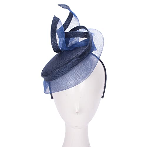 Lawliet Navy Blue Women Derby Sinamay Fascinator Wedding Hat Headband Headpiece T433 #TOP1