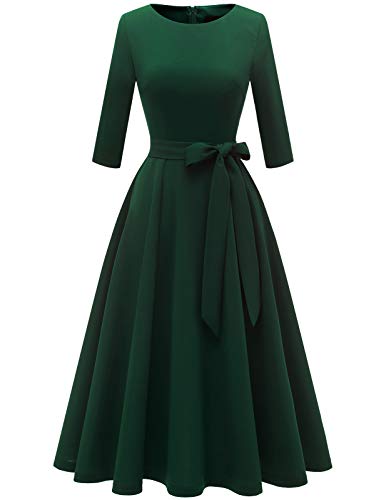 DRESSTELLS Cocktail Dresses for Women, Vintage Wedding Guest 3/4 Sleeves Formal Church Tea Dress
