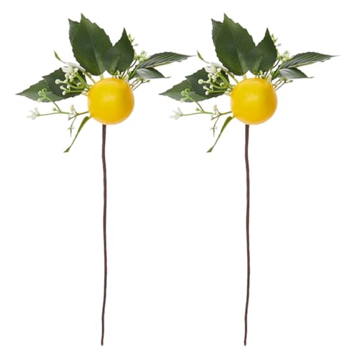 LOGOFUN 2Pcs Artificial Lemon Branch Simulation Lemon Picks with Long Stems Faux Lemon Plant with Leaves for DIY Crafts Home Office Vase Decoration
