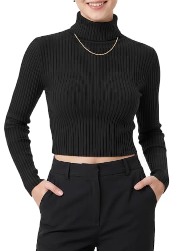 Image of MixMatchy Women's Cropped Ribbed Turtleneck Sweater
