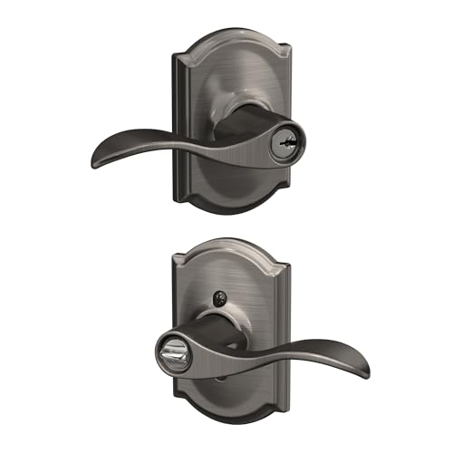 Image of SCHLAGE Accent Lever with Camelot Trim Keyed Entry Lock in Antique Pewter - F51A ACC 620 CAM