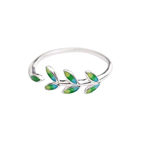 CAOLATOR 925 Sterling Silver Turquoise Gemstone Leaf Adjustable Ring for Women Cover